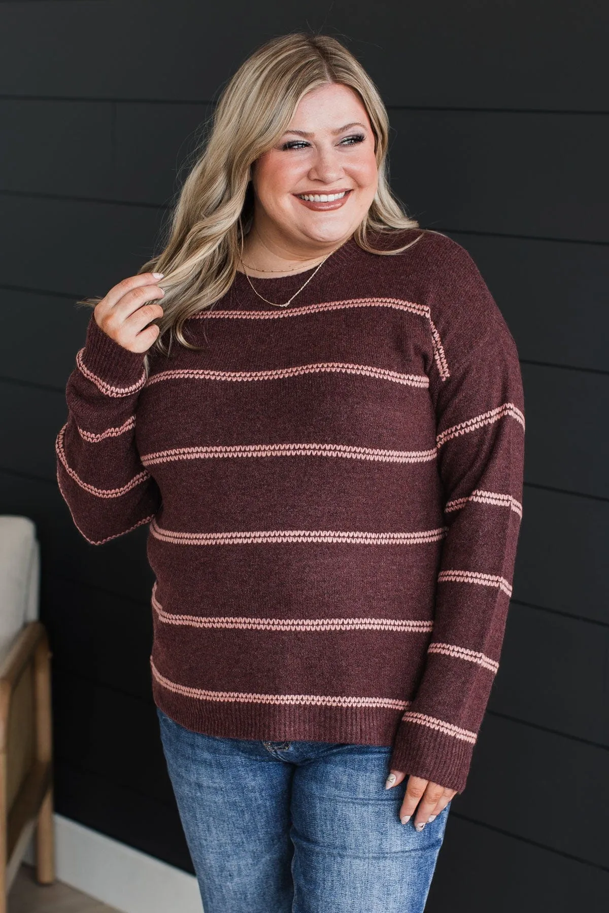 Admire You Striped Knit Sweater- Burgundy