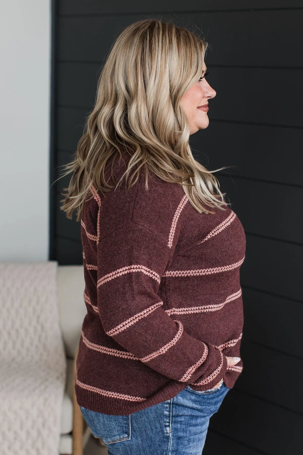 Admire You Striped Knit Sweater- Burgundy