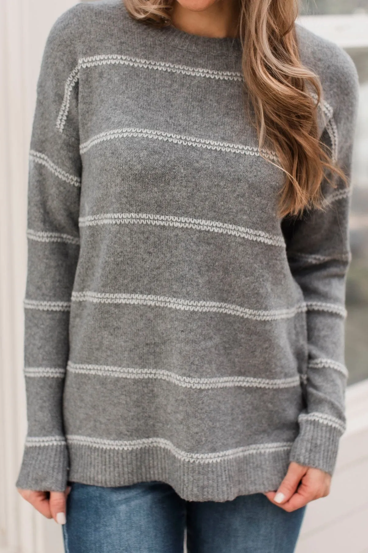 Admire You Striped Knit Sweater- Grey