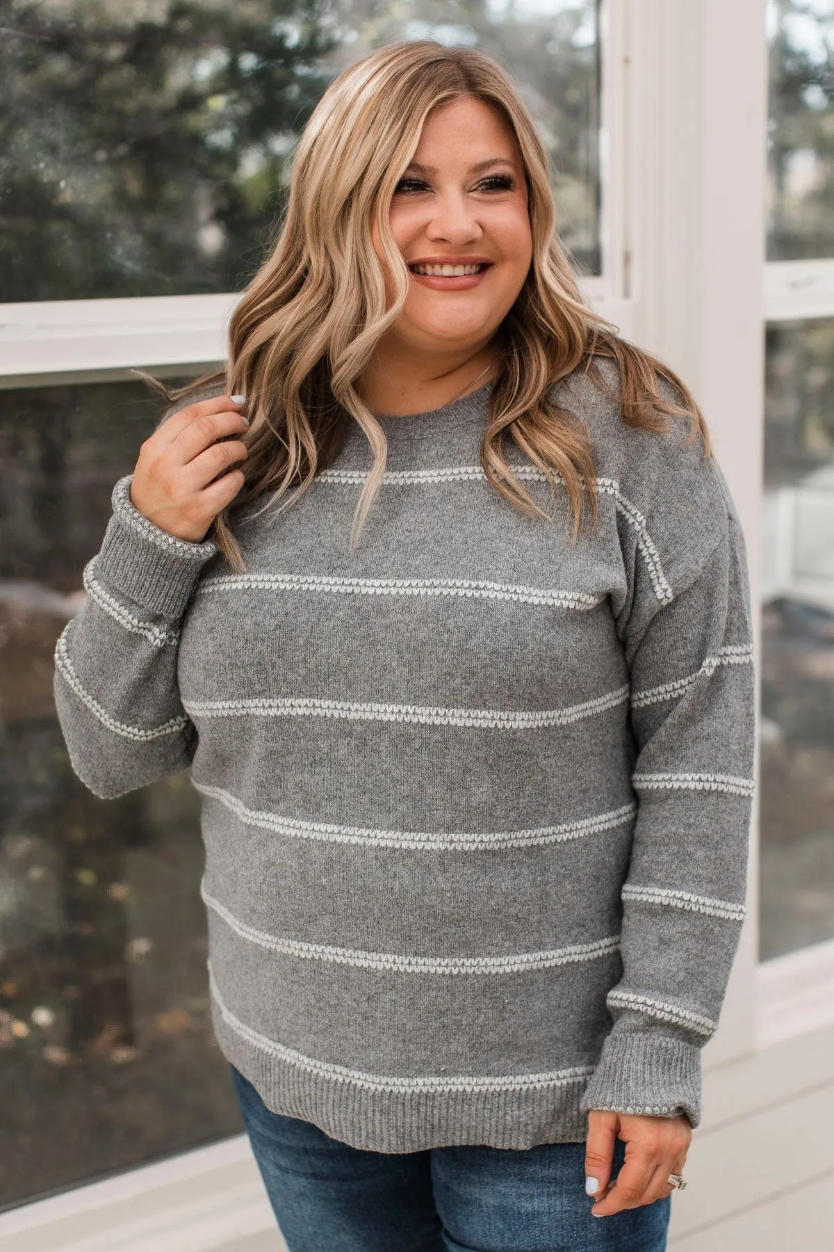 Admire You Striped Knit Sweater- Grey