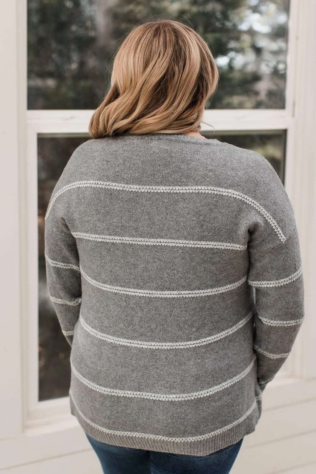 Admire You Striped Knit Sweater- Grey