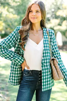 All In A Day Hunter Green Houndstooth Jacket