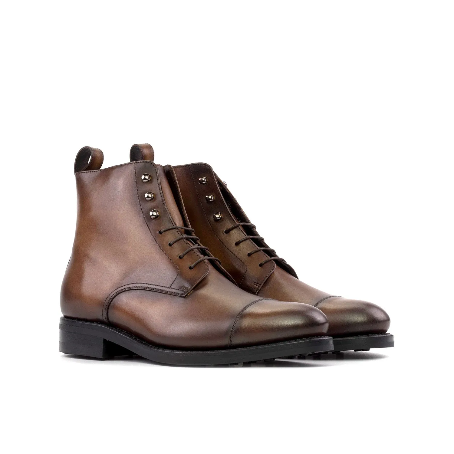 Ambrogio Bespoke Men's Shoes Brown Calf-Skin Leather Jumper Cap-Toe Boots (AMB2525)