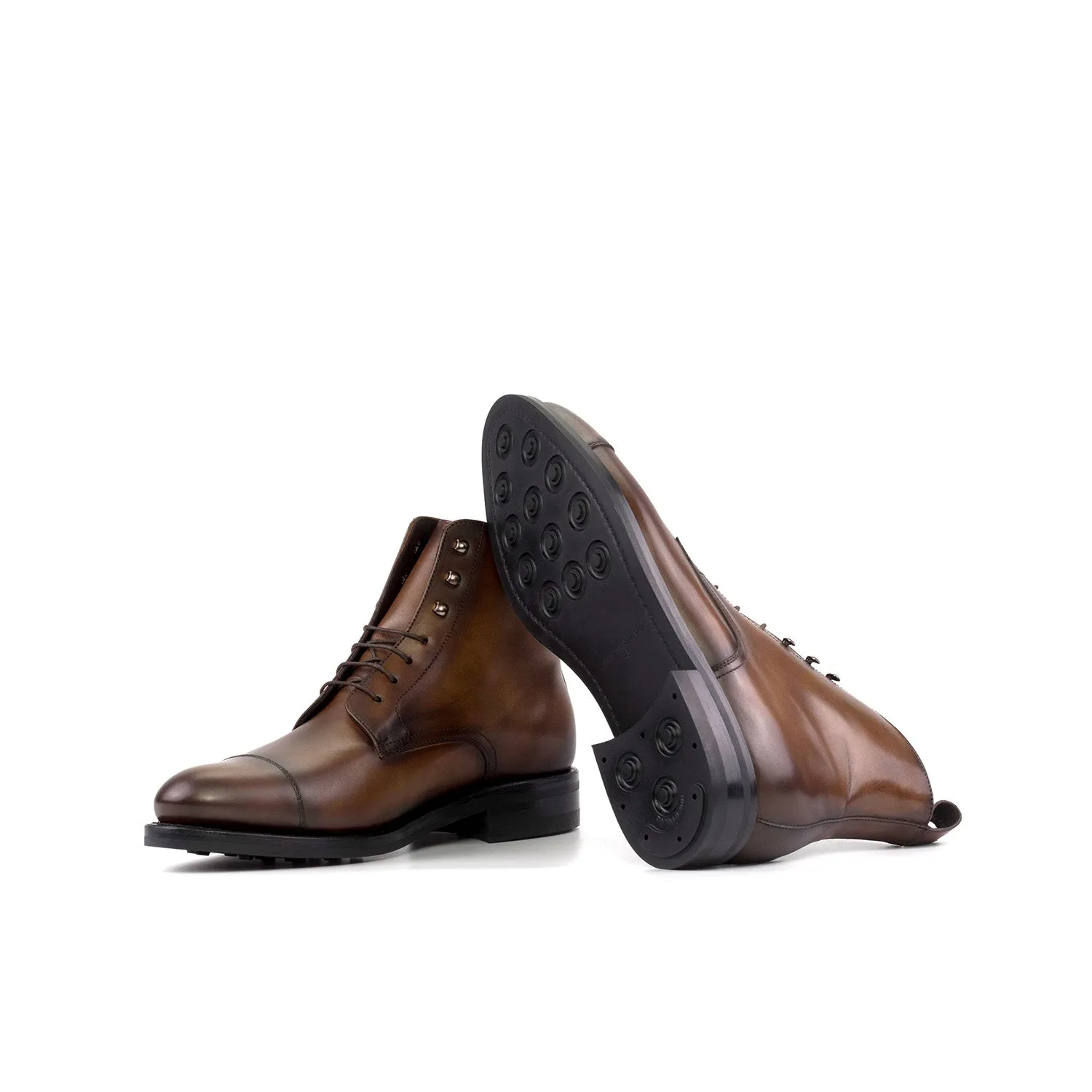 Ambrogio Bespoke Men's Shoes Brown Calf-Skin Leather Jumper Cap-Toe Boots (AMB2525)