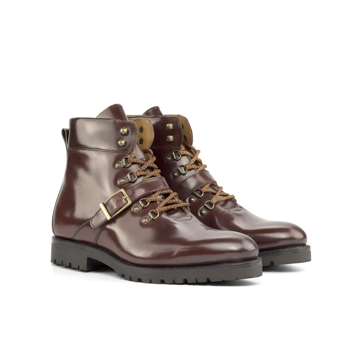 Ambrogio Bespoke Men's Shoes Burgundy Cordovan Leather Goodyear Welted Hiking Boots (AMB2251)