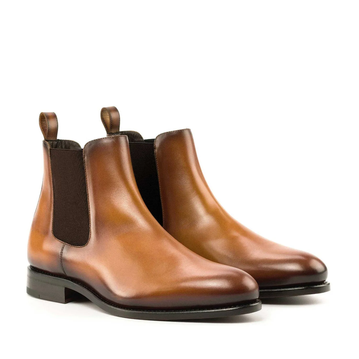 Ambrogio Bespoke Men's Shoes Cognac Calf-Skin Leather Chelsea Boots (AMB2257)