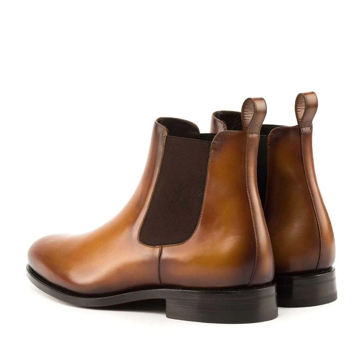 Ambrogio Bespoke Men's Shoes Cognac Calf-Skin Leather Chelsea Boots (AMB2257)