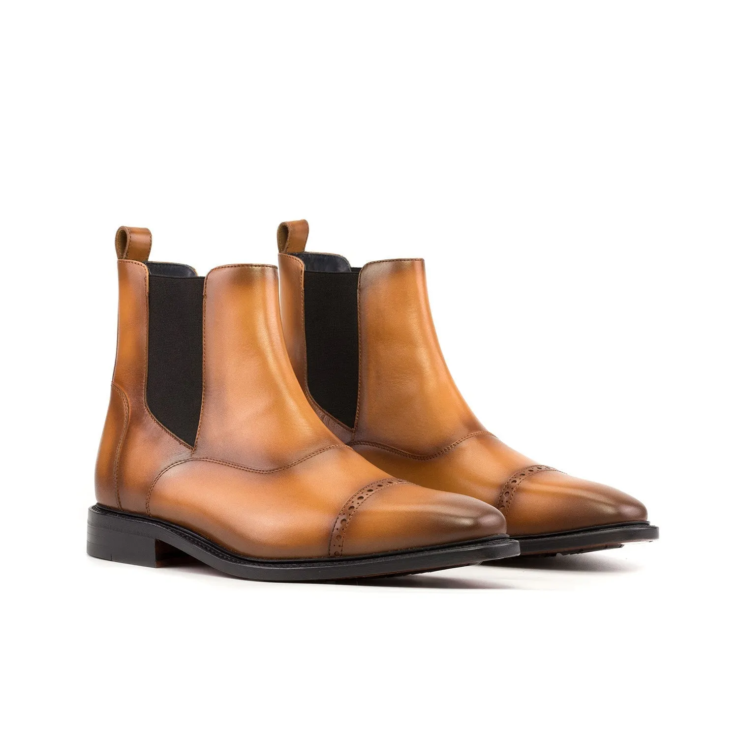 Ambrogio Bespoke Men's Shoes Cognac Calf-Skin Leather Chelsea Boots (AMB2276)