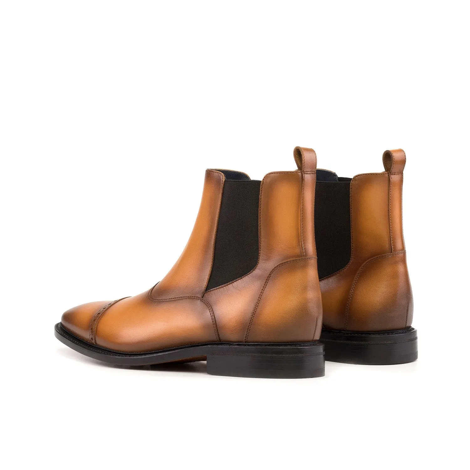 Ambrogio Bespoke Men's Shoes Cognac Calf-Skin Leather Chelsea Boots (AMB2276)