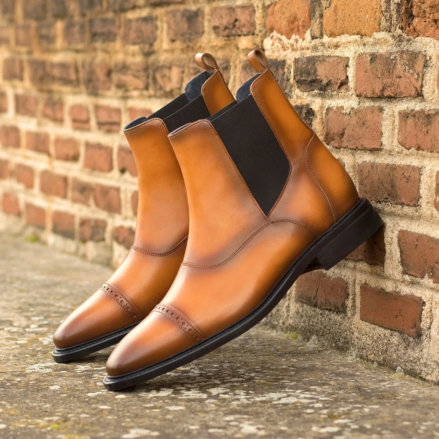 Ambrogio Bespoke Men's Shoes Cognac Calf-Skin Leather Chelsea Boots (AMB2276)