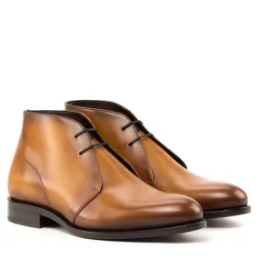 Ambrogio Bespoke Men's Shoes Cognac Calf-Skin Leather Chukka Boots (AMB2265)