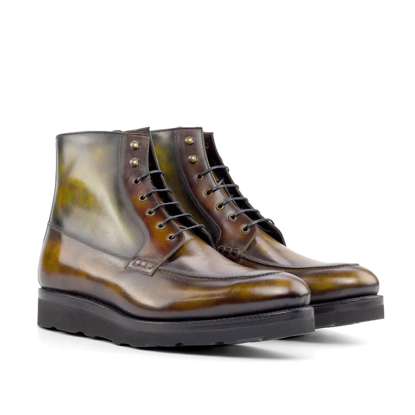 Ambrogio Bespoke Men's Shoes Multi-Color Calf-Skin / Patina Leather Moccasin Boots (AMB2261)