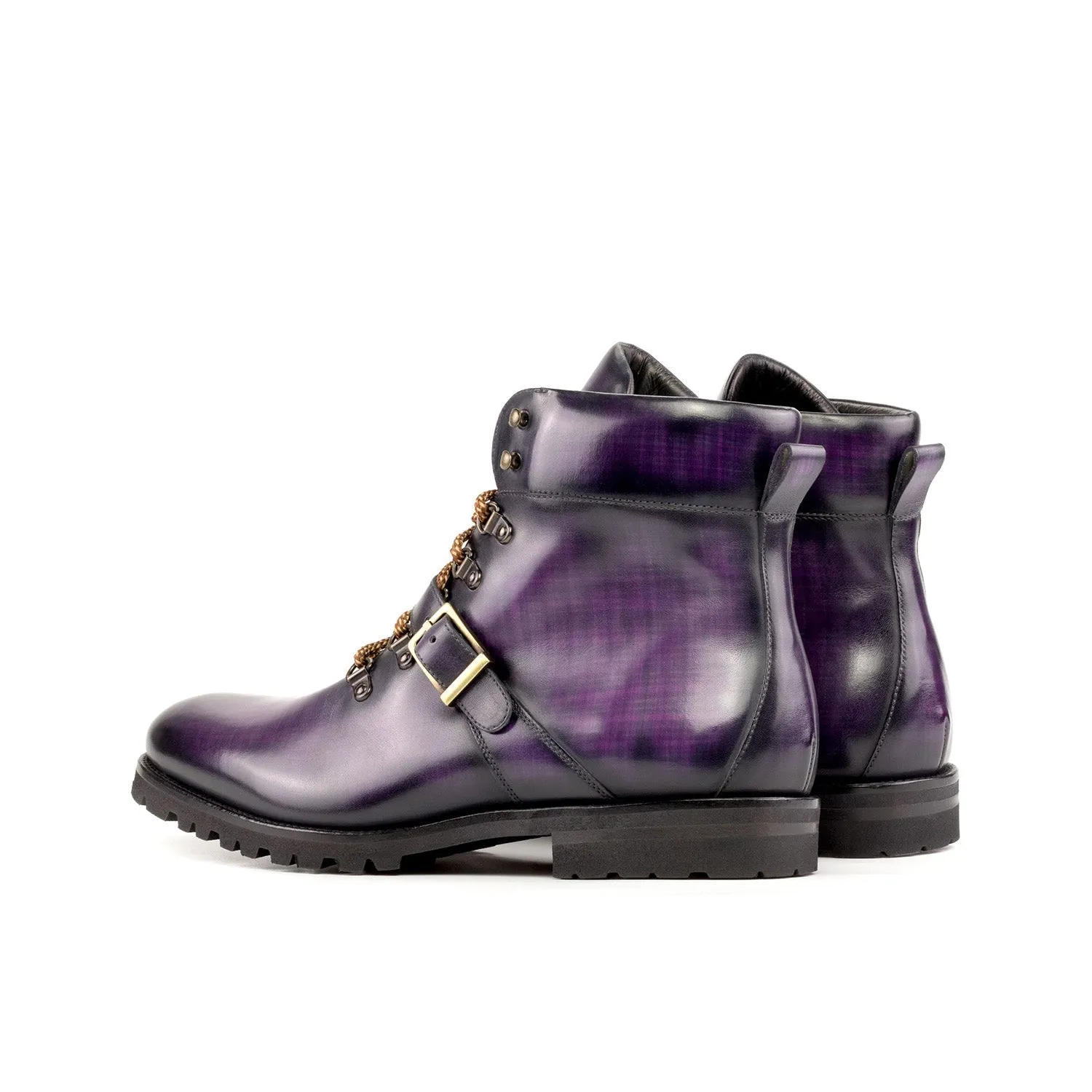 Ambrogio Bespoke Men's Shoes Purple Patina Leather Hiking Boots (AMB2281)