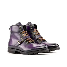 Ambrogio Bespoke Men's Shoes Purple Patina Leather Hiking Boots (AMB2281)