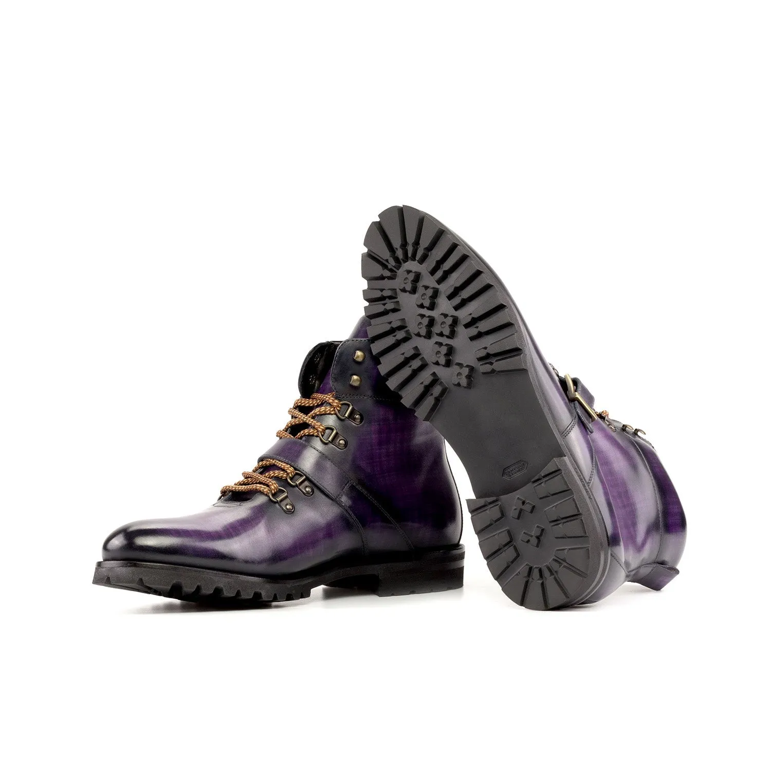 Ambrogio Bespoke Men's Shoes Purple Patina Leather Hiking Boots (AMB2281)