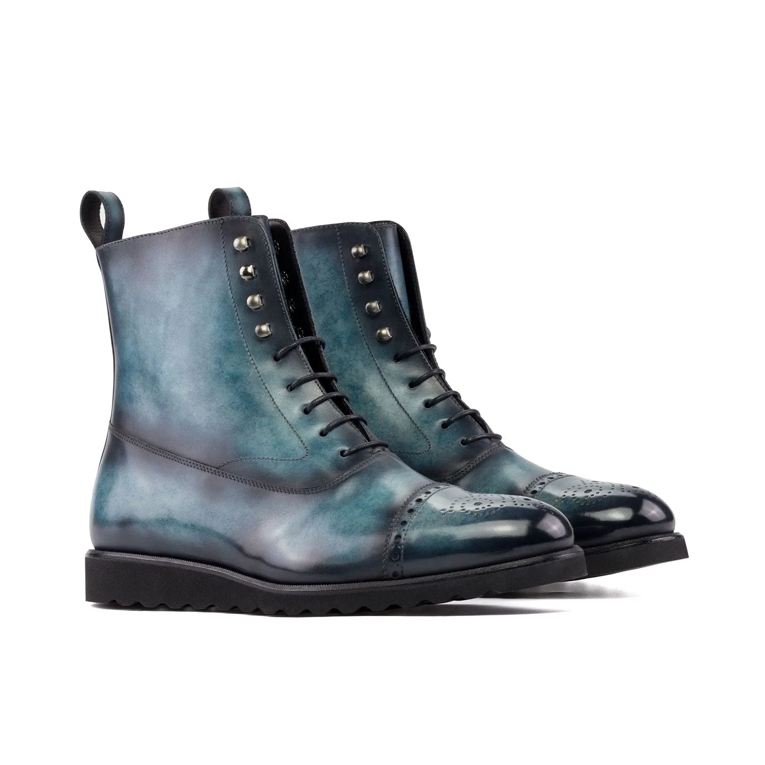 Ambrogio Bespoke Men's Shoes Turquoise Patina Leather Balmoral Boots (AMB2272)