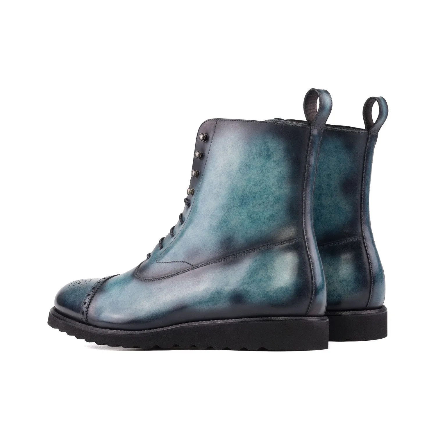 Ambrogio Bespoke Men's Shoes Turquoise Patina Leather Balmoral Boots (AMB2272)