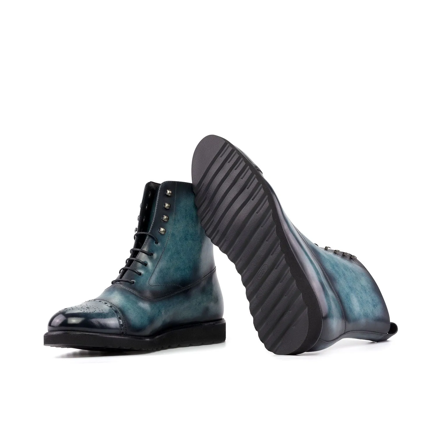 Ambrogio Bespoke Men's Shoes Turquoise Patina Leather Balmoral Boots (AMB2272)