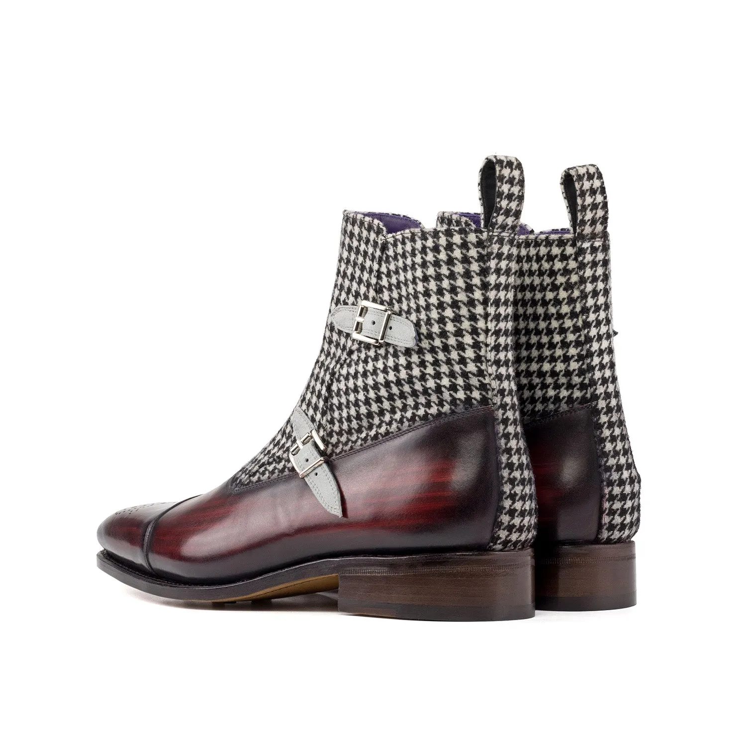 Ambrogio Luxury Men's Shoes Multi Color Houndstooth, Suede and Patina Leather Octavian Boots (AMB2534)