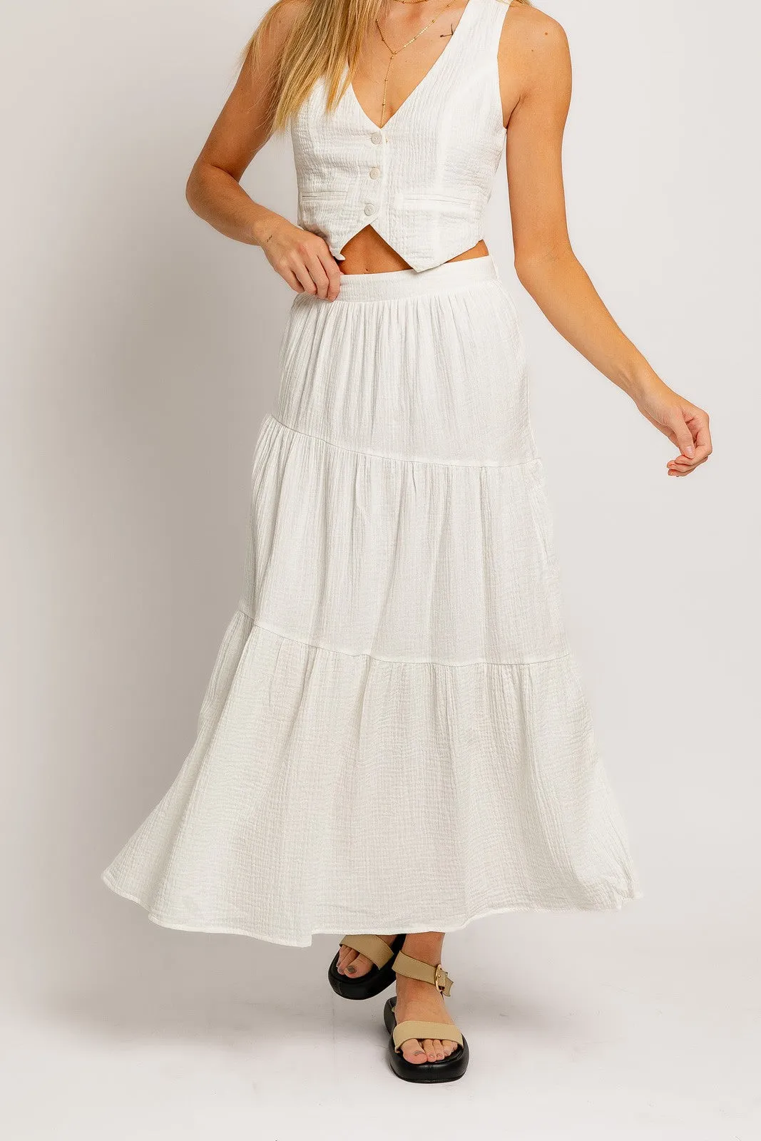 Anna High Waisted Tiered Maxi Skirt