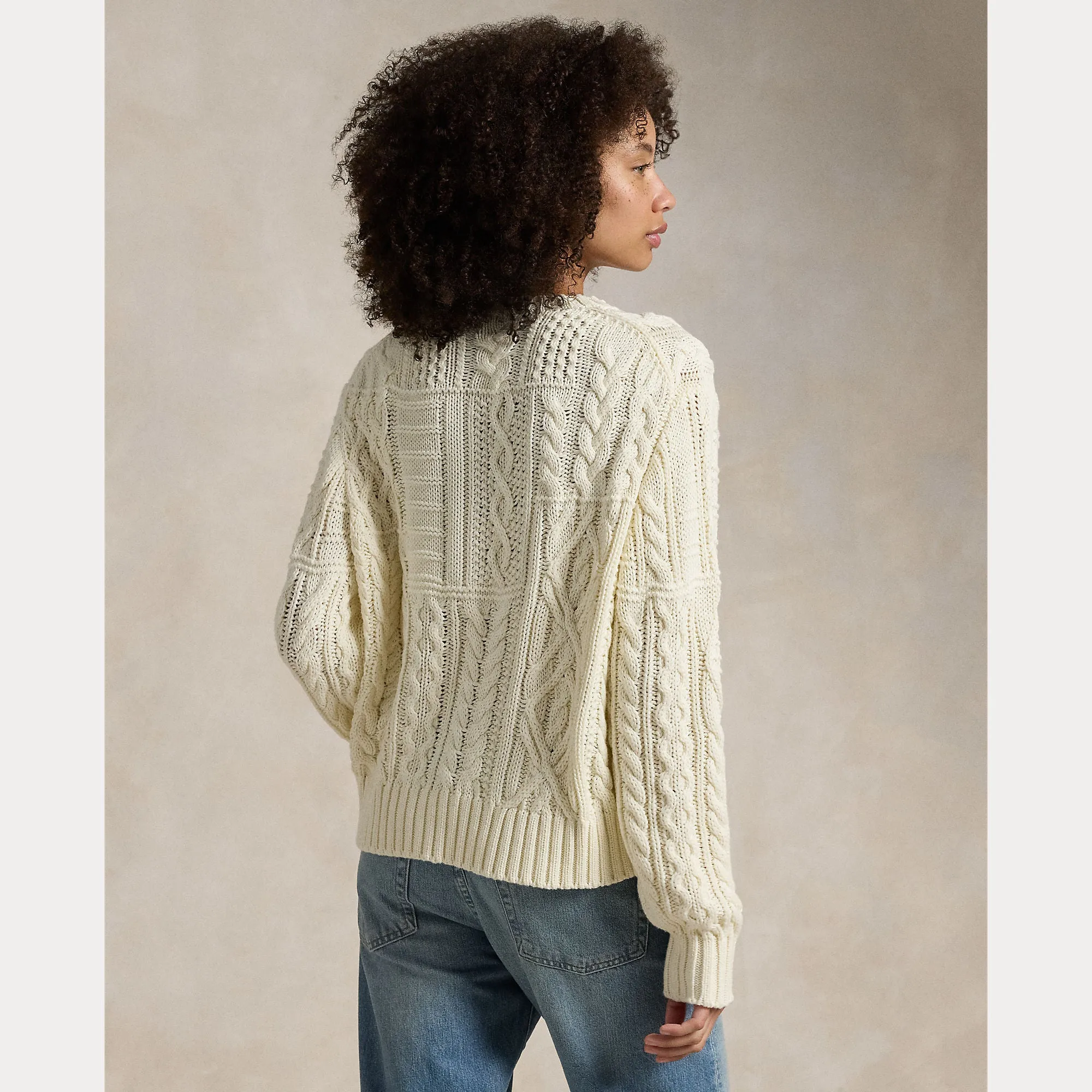 ARAN-KNIT FLAG COTTON SWEATER