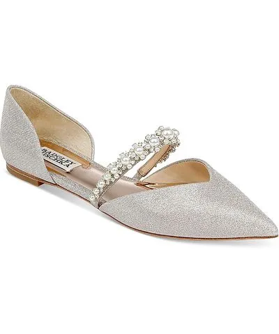 Badgley Mischka NATALIA Womens Embellished Shimmer Flat Shoes