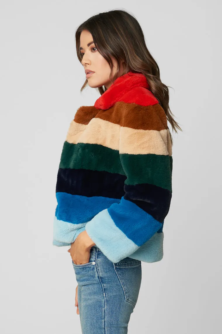 BLANK NYC Faux Fur Jacket Outerwear Rainbow