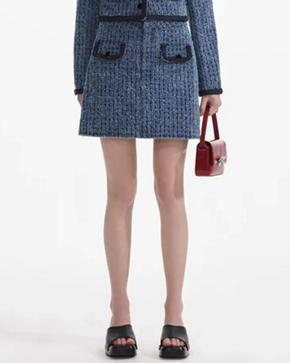 Blue Tweed and Denim Mini Skirt