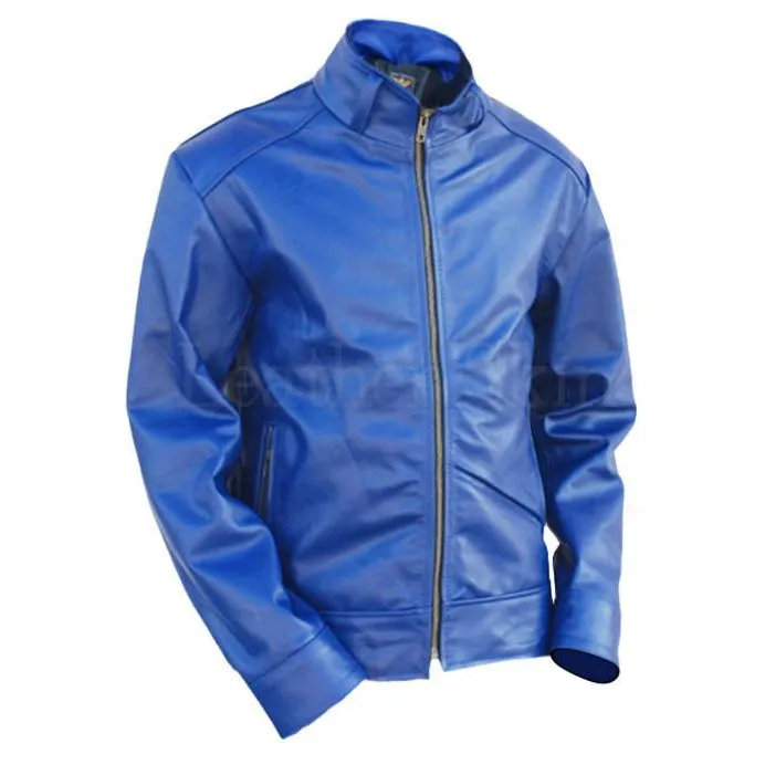 Blue Unisex Premium Genuine Pure Leather Jacket with Quilted Lining - Leather Skin Shop