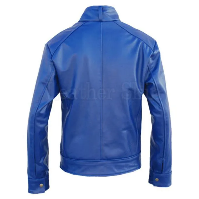 Blue Unisex Premium Genuine Pure Leather Jacket with Quilted Lining - Leather Skin Shop