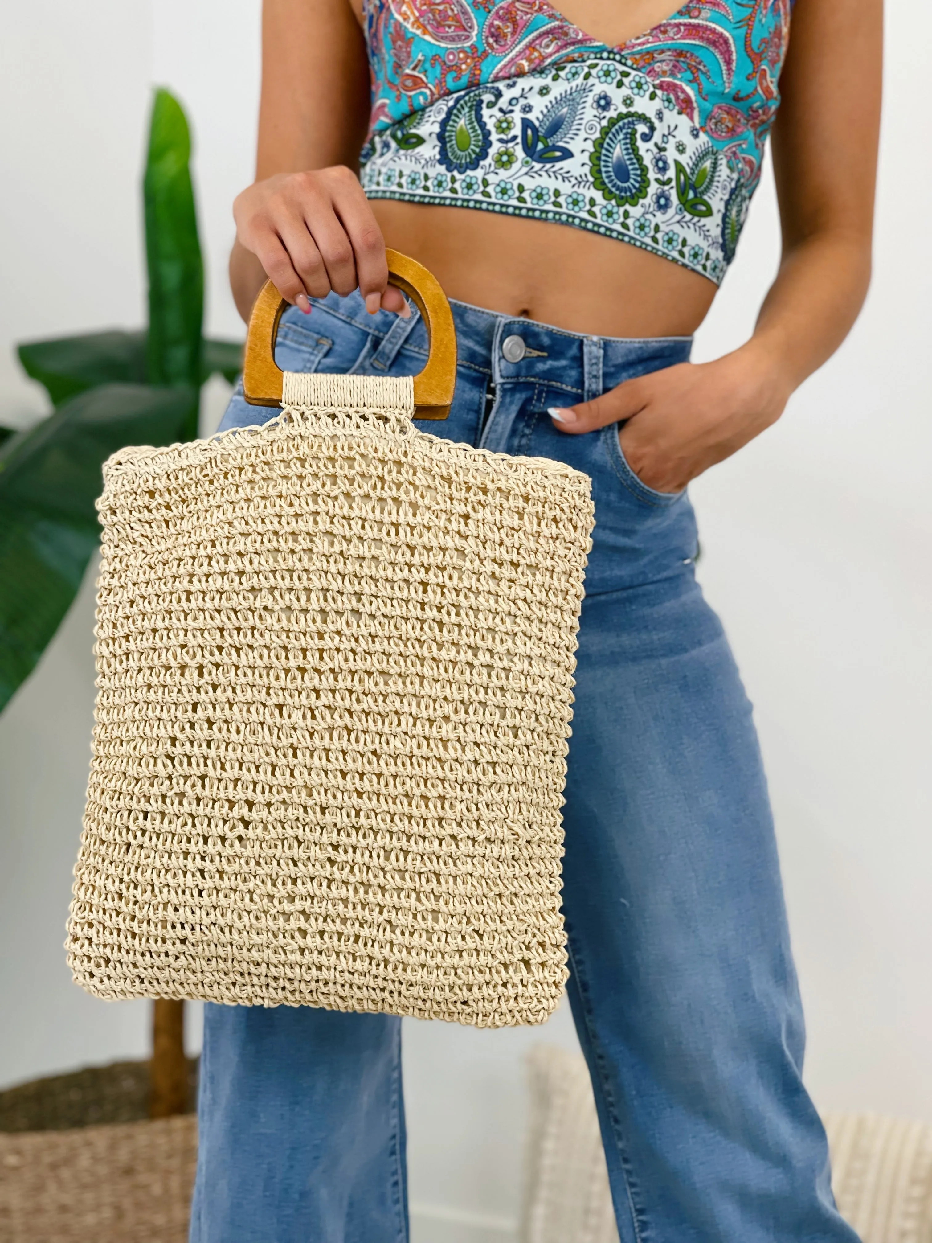 Boho raffia tote bag