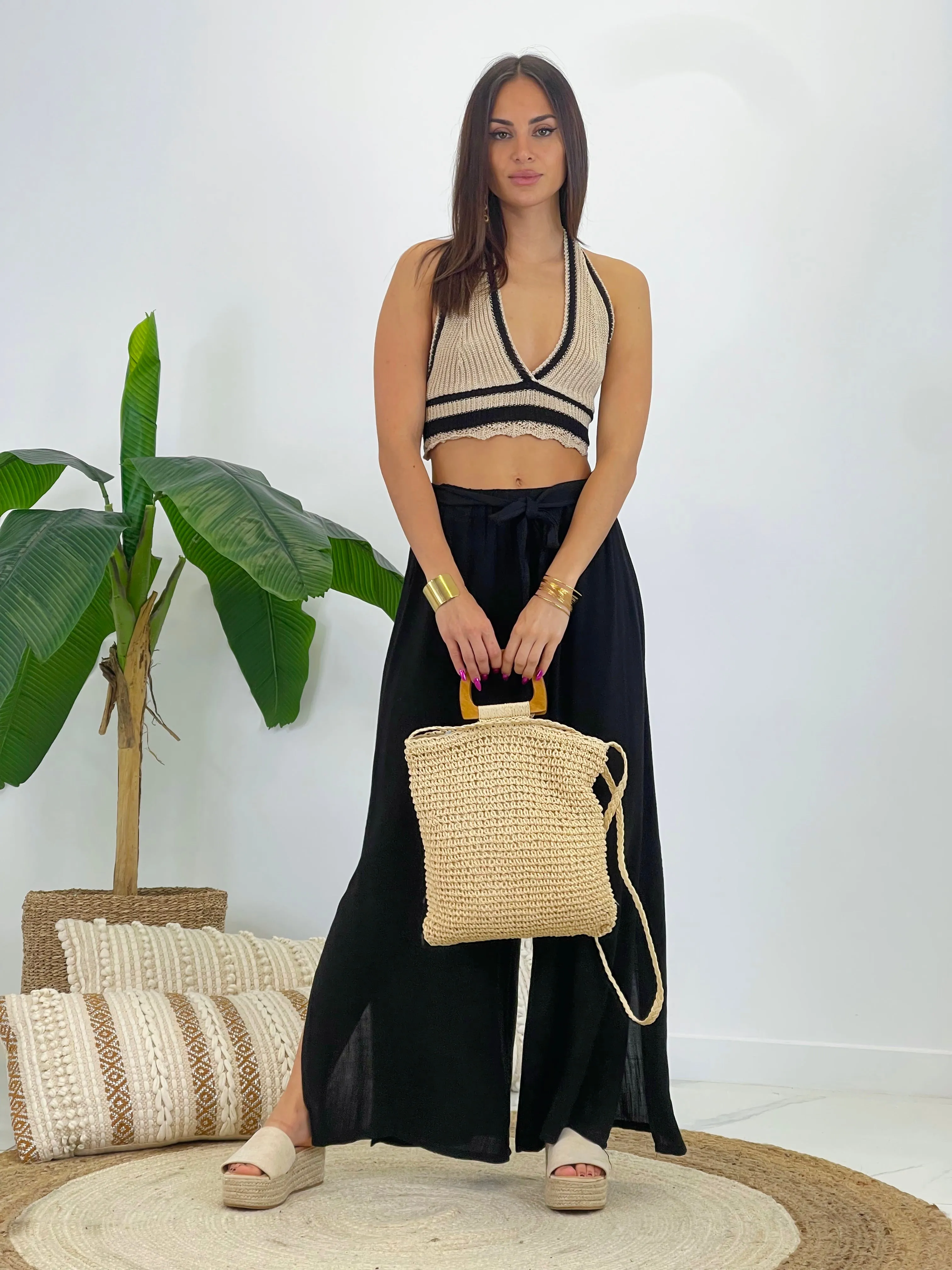 Boho raffia tote bag