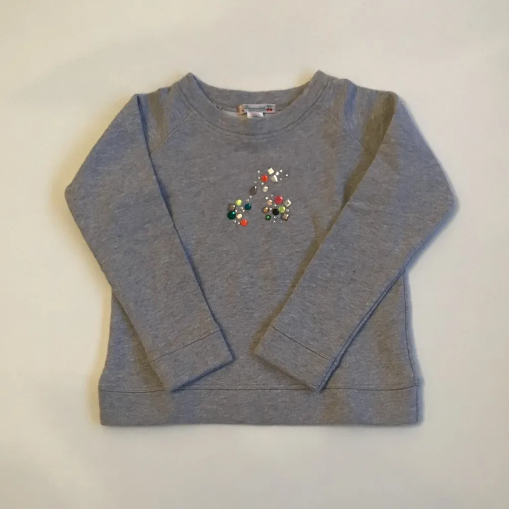 Bonpoint Grey Sweatshirt With Crystal Cherry Embellishment: 6 Years