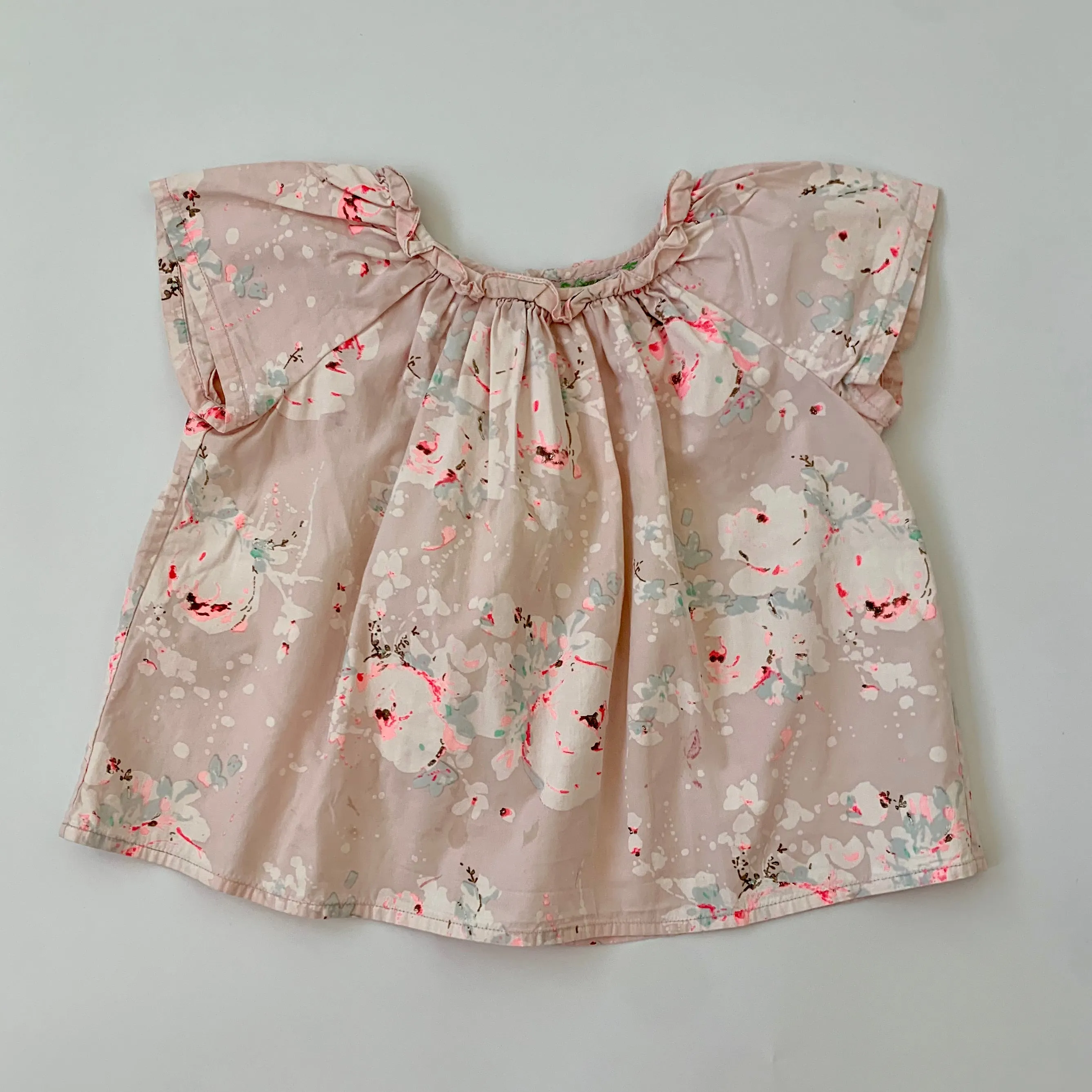 Bonpoint Pale Pink Rose Print Blouse With Neon: 4 Years