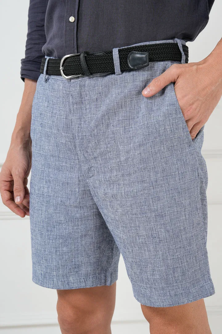 Brewers Blue Checks Linen Cotton Chino Shorts