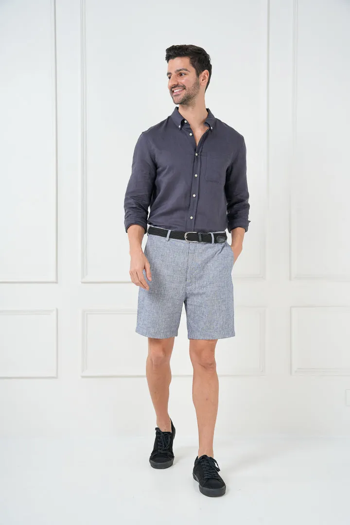 Brewers Blue Checks Linen Cotton Chino Shorts