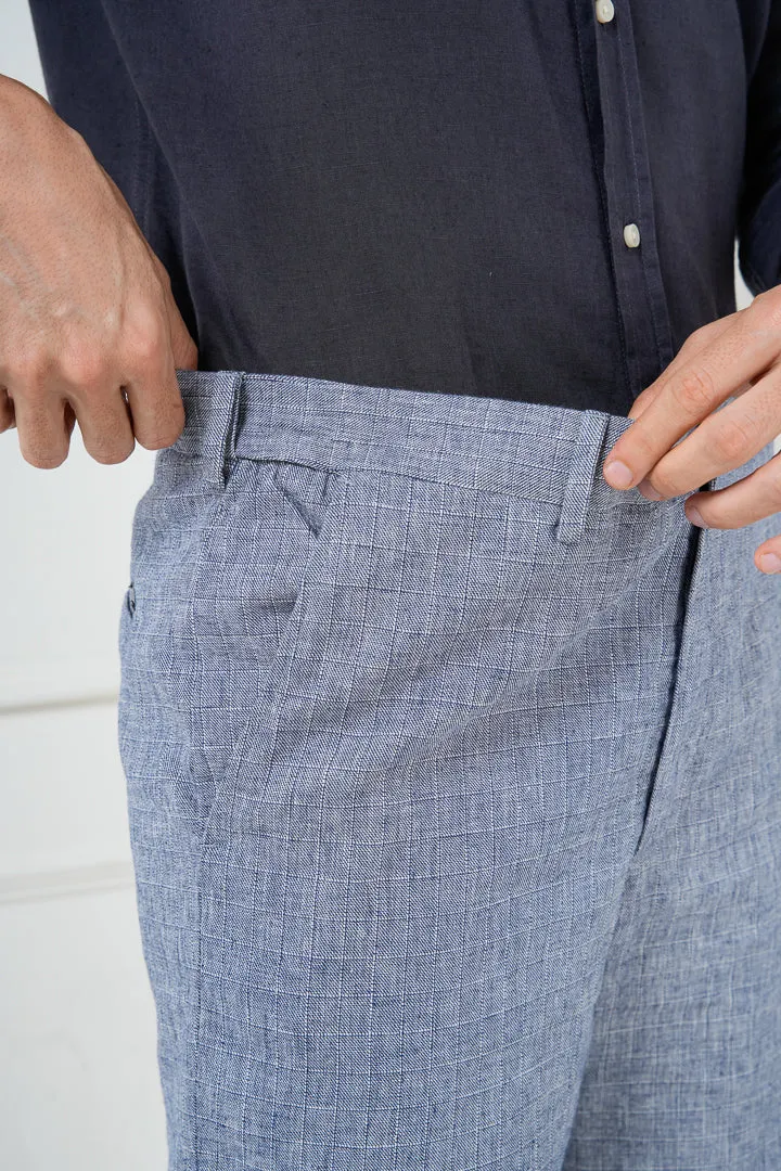 Brewers Blue Checks Linen Cotton Chino Shorts