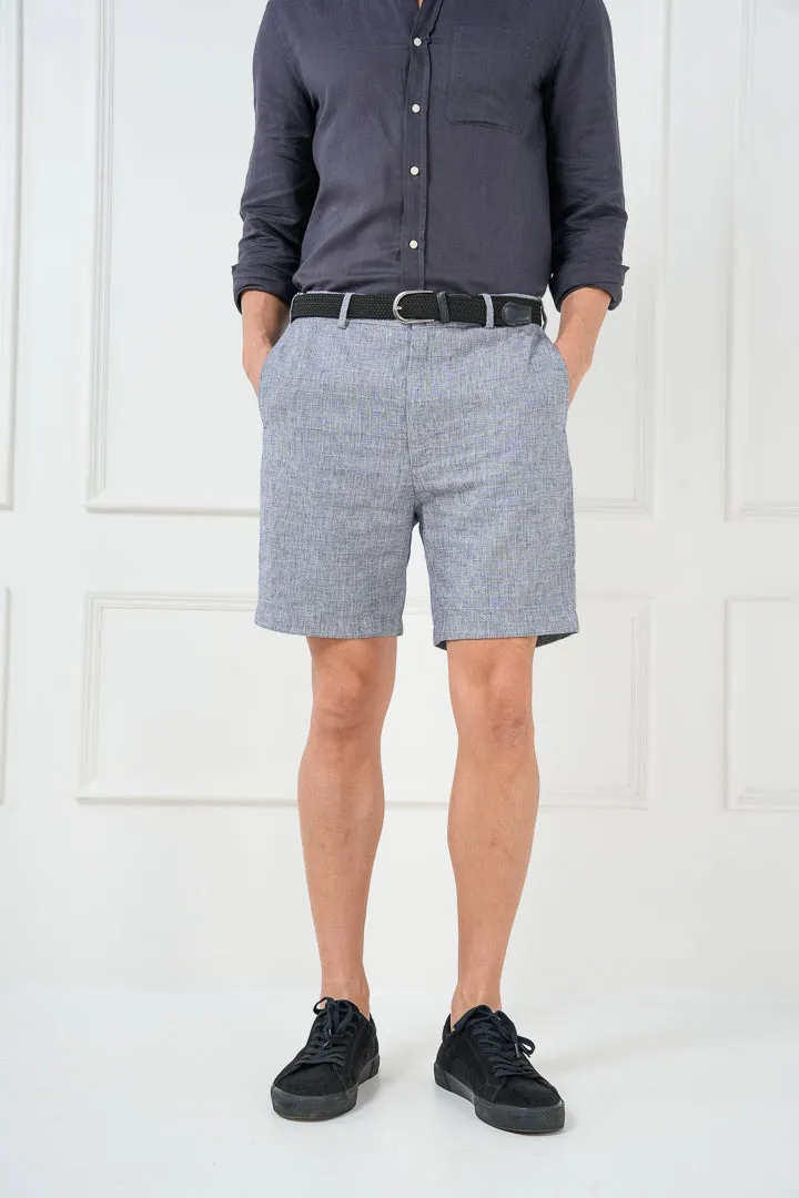 Brewers Blue Checks Linen Cotton Chino Shorts