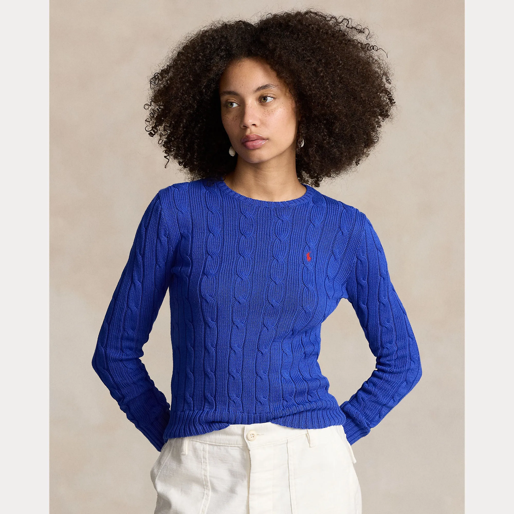 CABLE-KNIT COTTON CREWNECK SWEATER