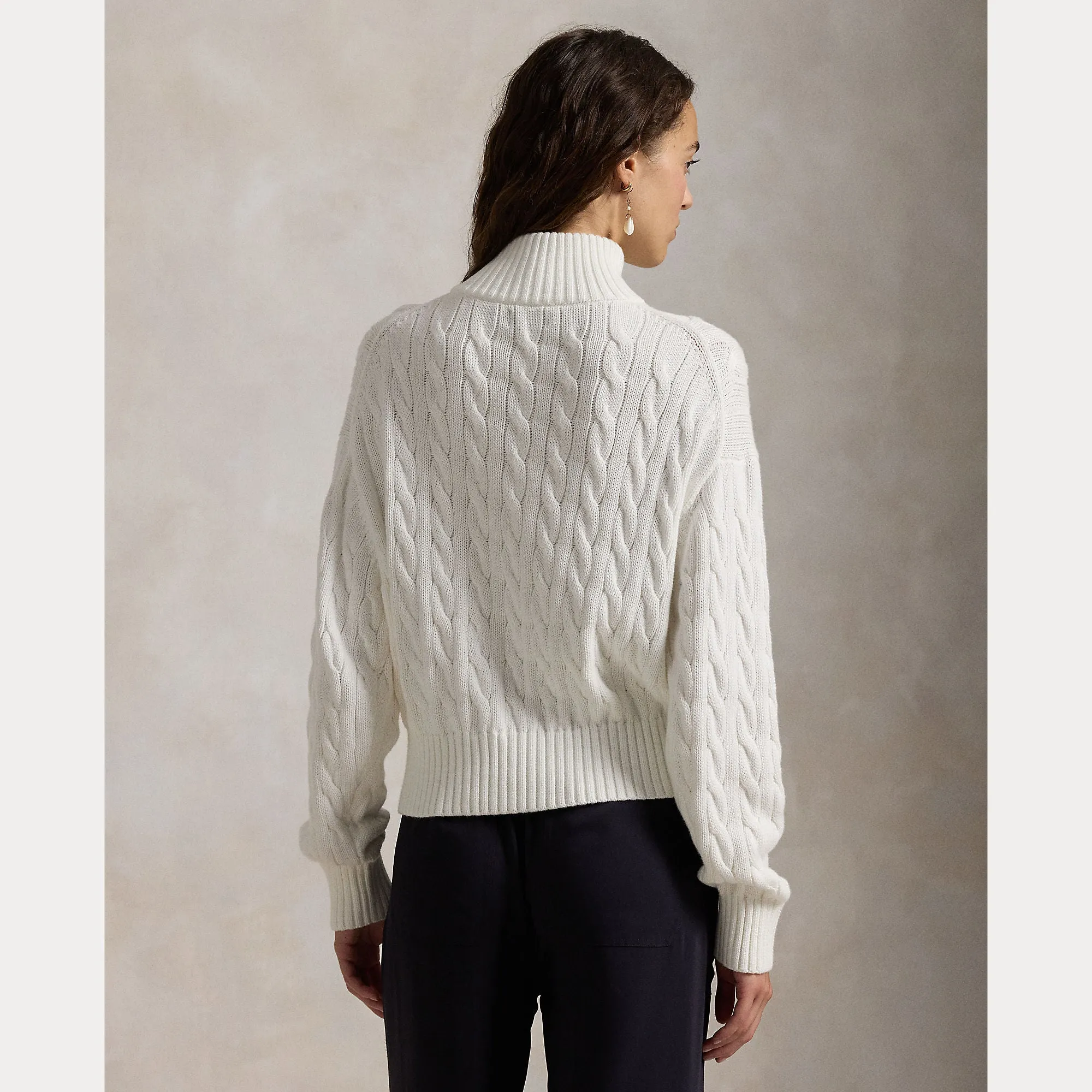 CABLE-KNIT COTTON QUARTER-ZIP SWEATER