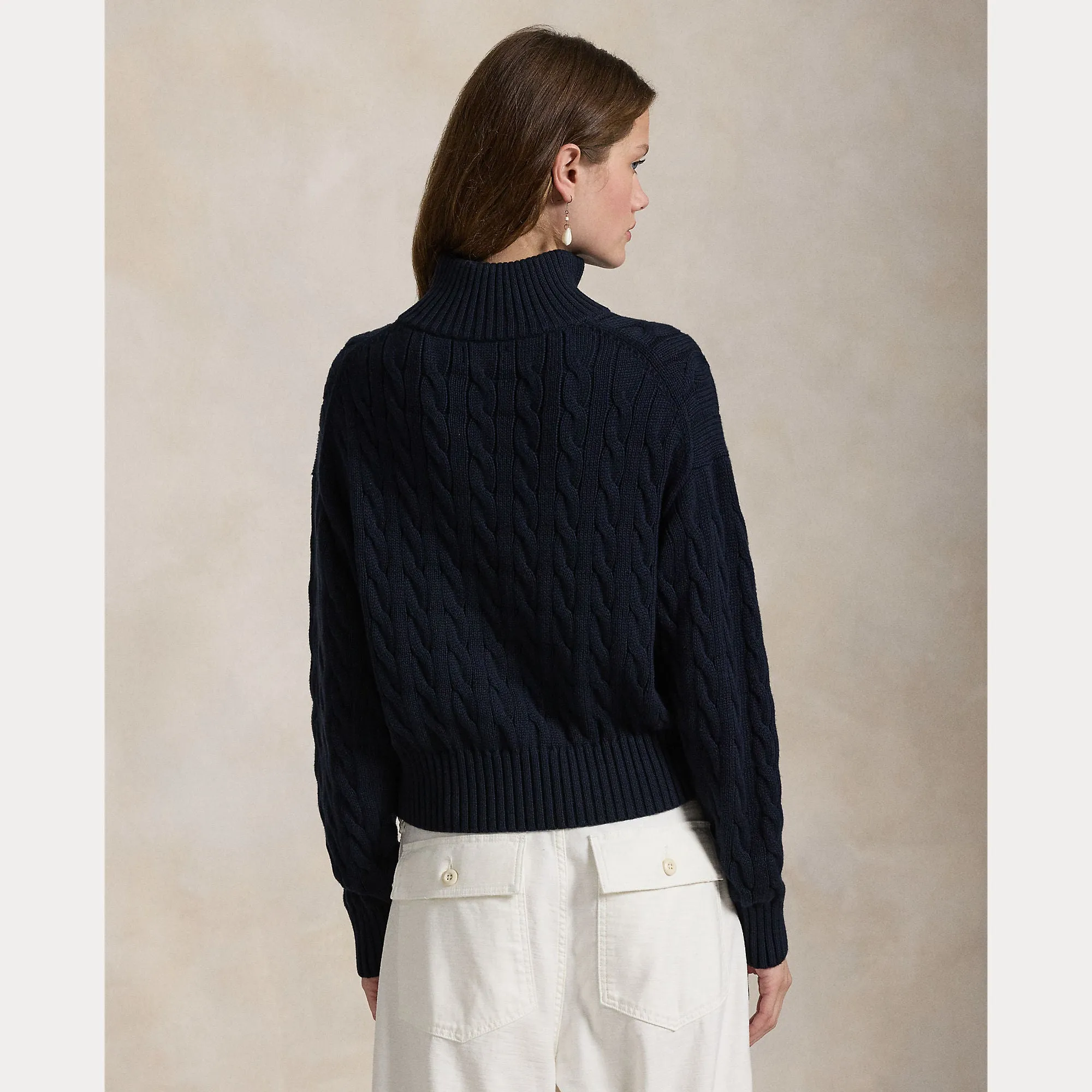 CABLE-KNIT COTTON QUARTER-ZIP SWEATER