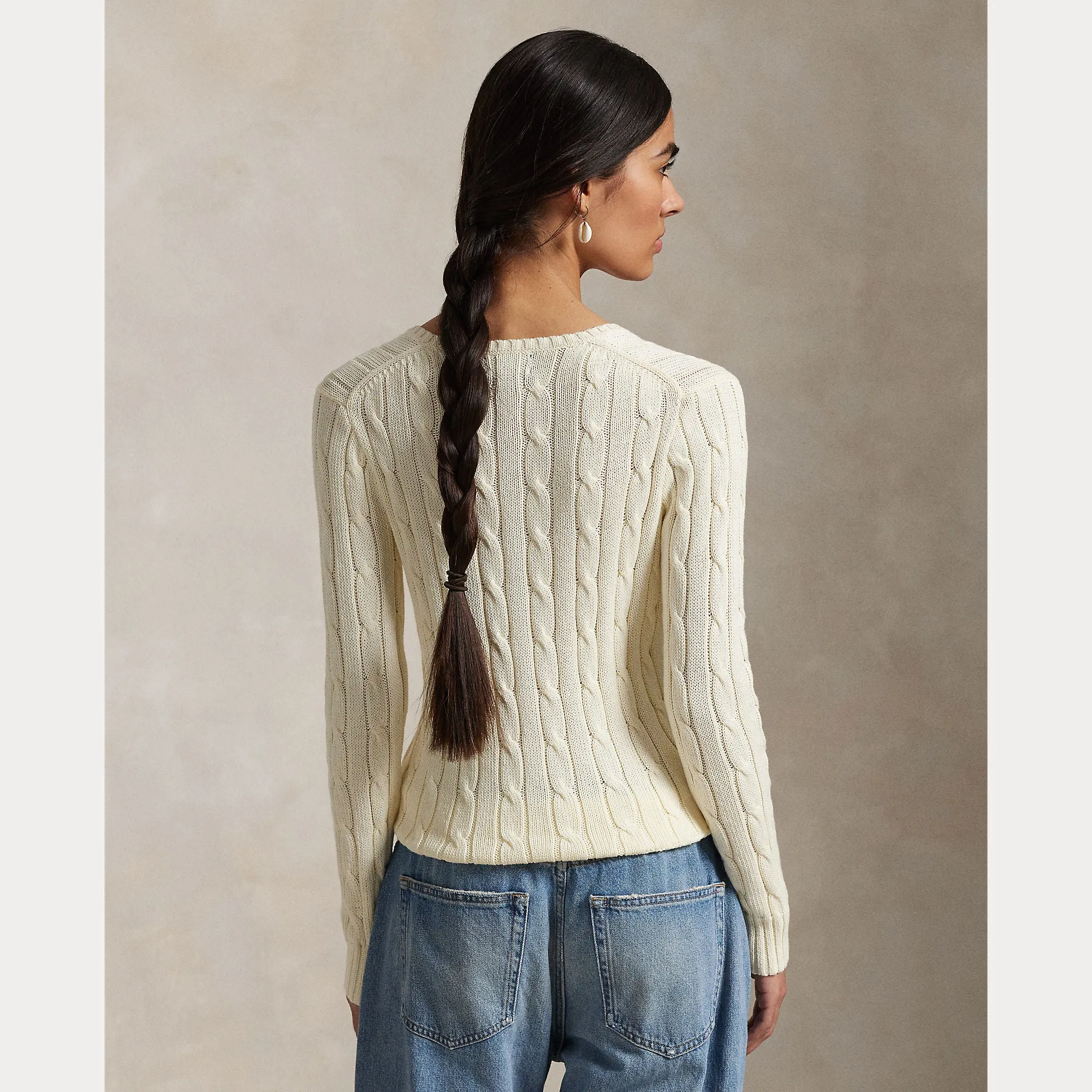 CABLE-KNIT COTTON V-NECK SWEATER