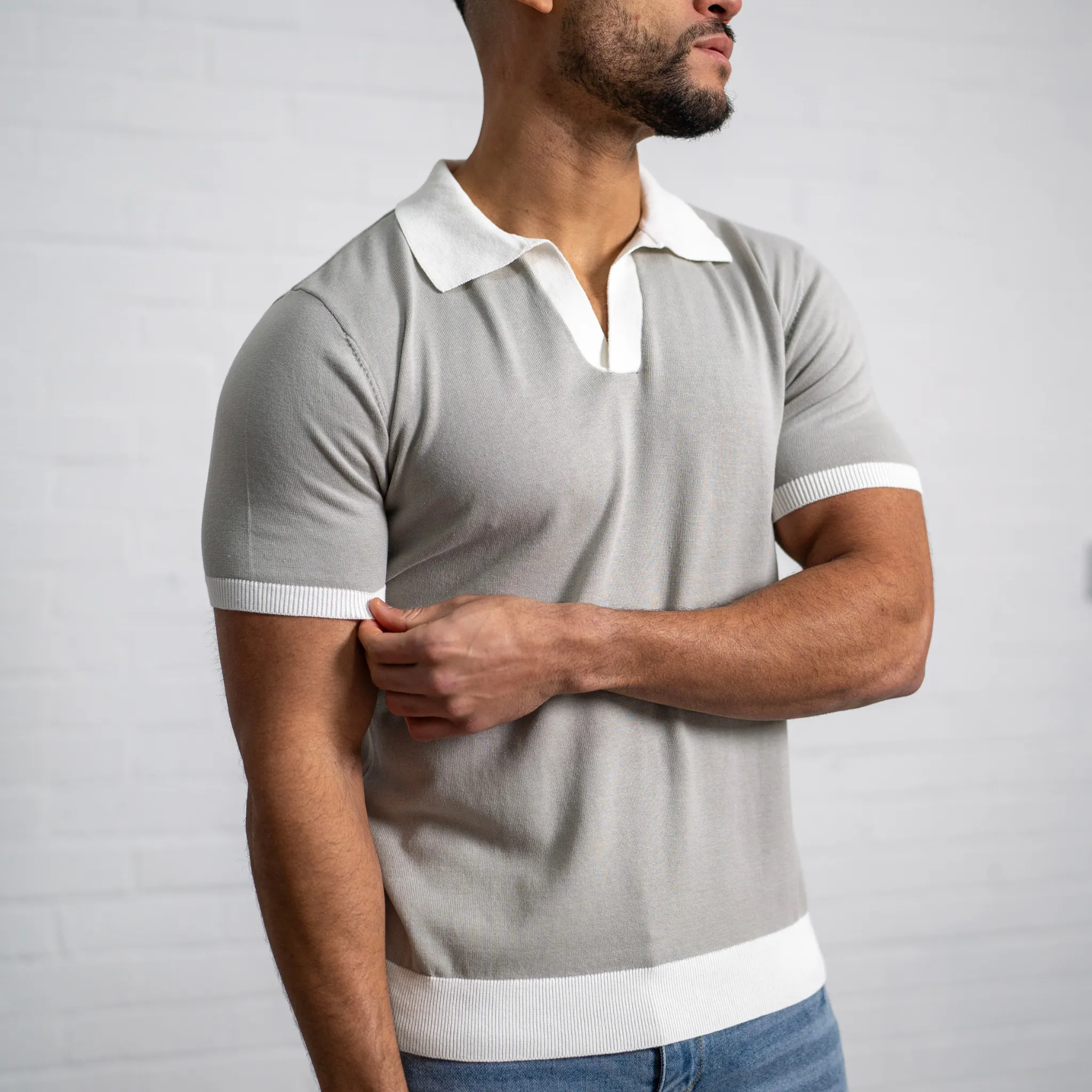 Capo Egyptian Cotton Contrast Cuban Collar Polo Shirt - Stone