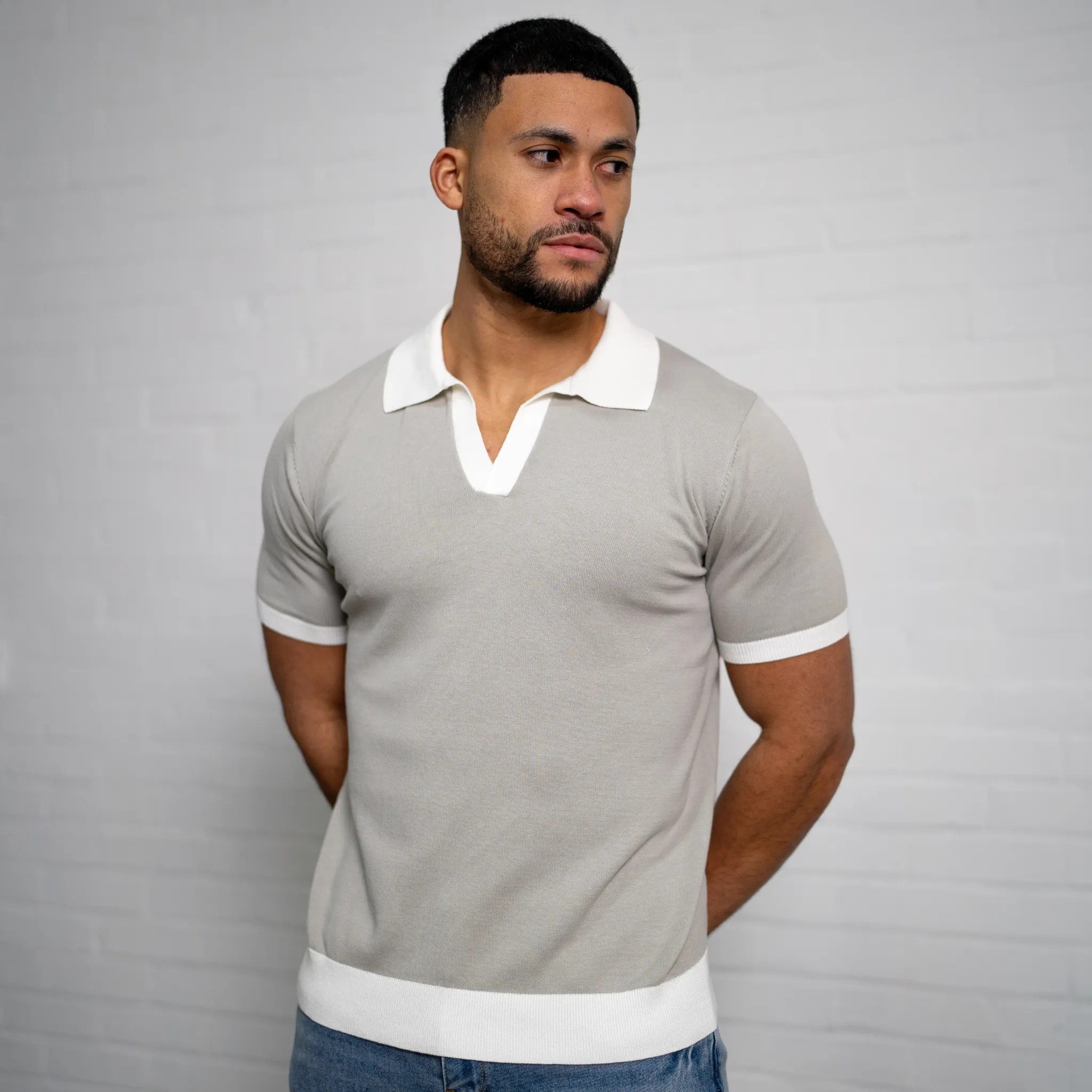 Capo Egyptian Cotton Contrast Cuban Collar Polo Shirt - Stone