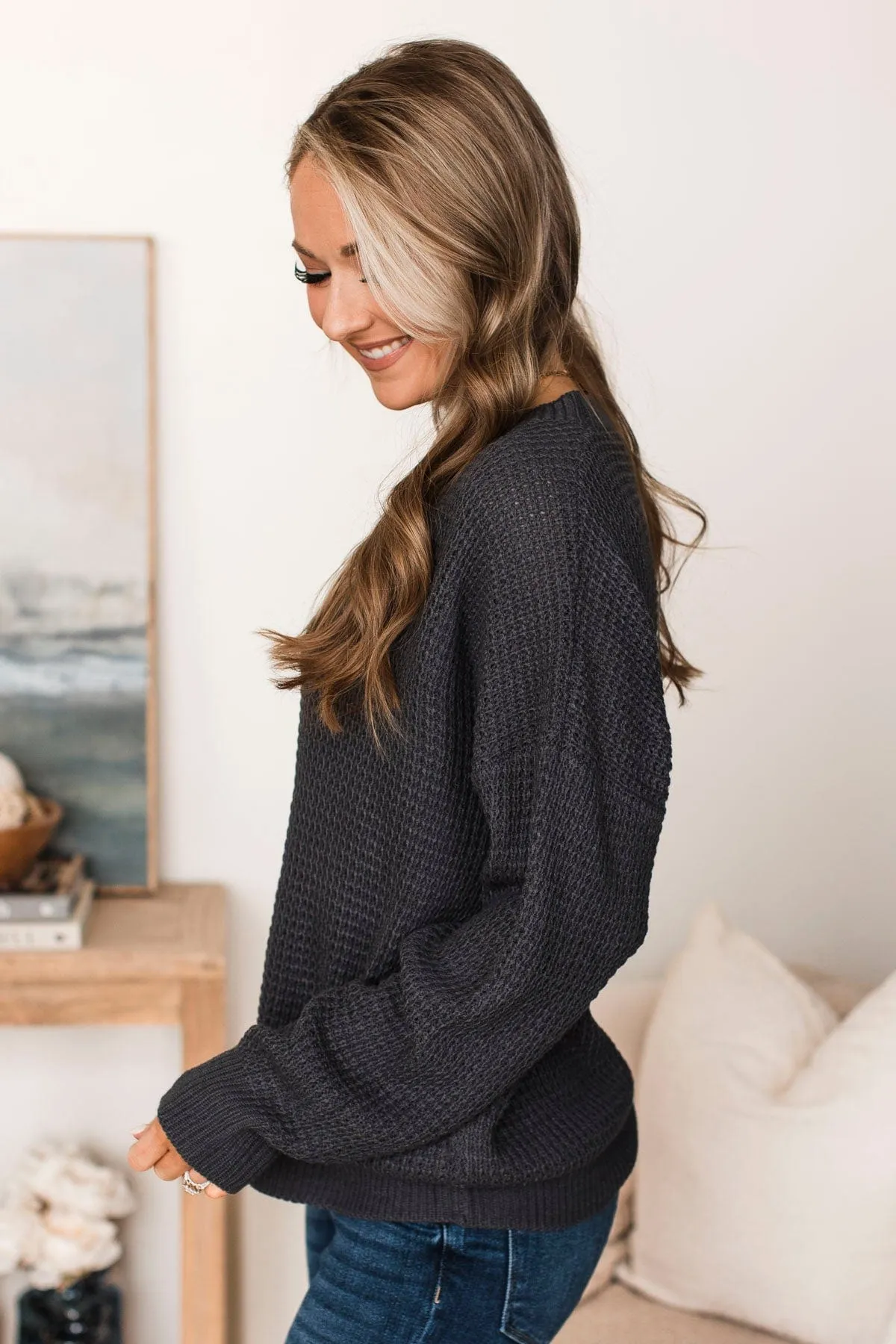 Captivating In Color Knit Sweater- Charcoal