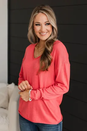 Catching Looks V-Neck Sweater- Coral