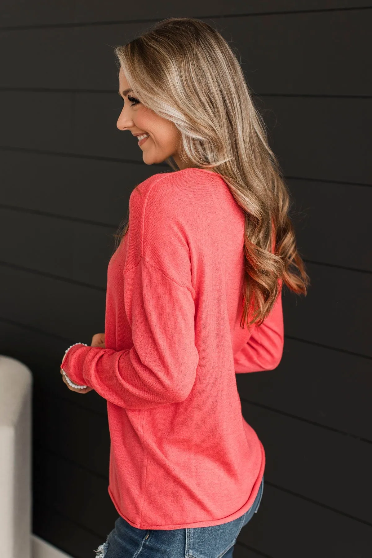 Catching Looks V-Neck Sweater- Coral