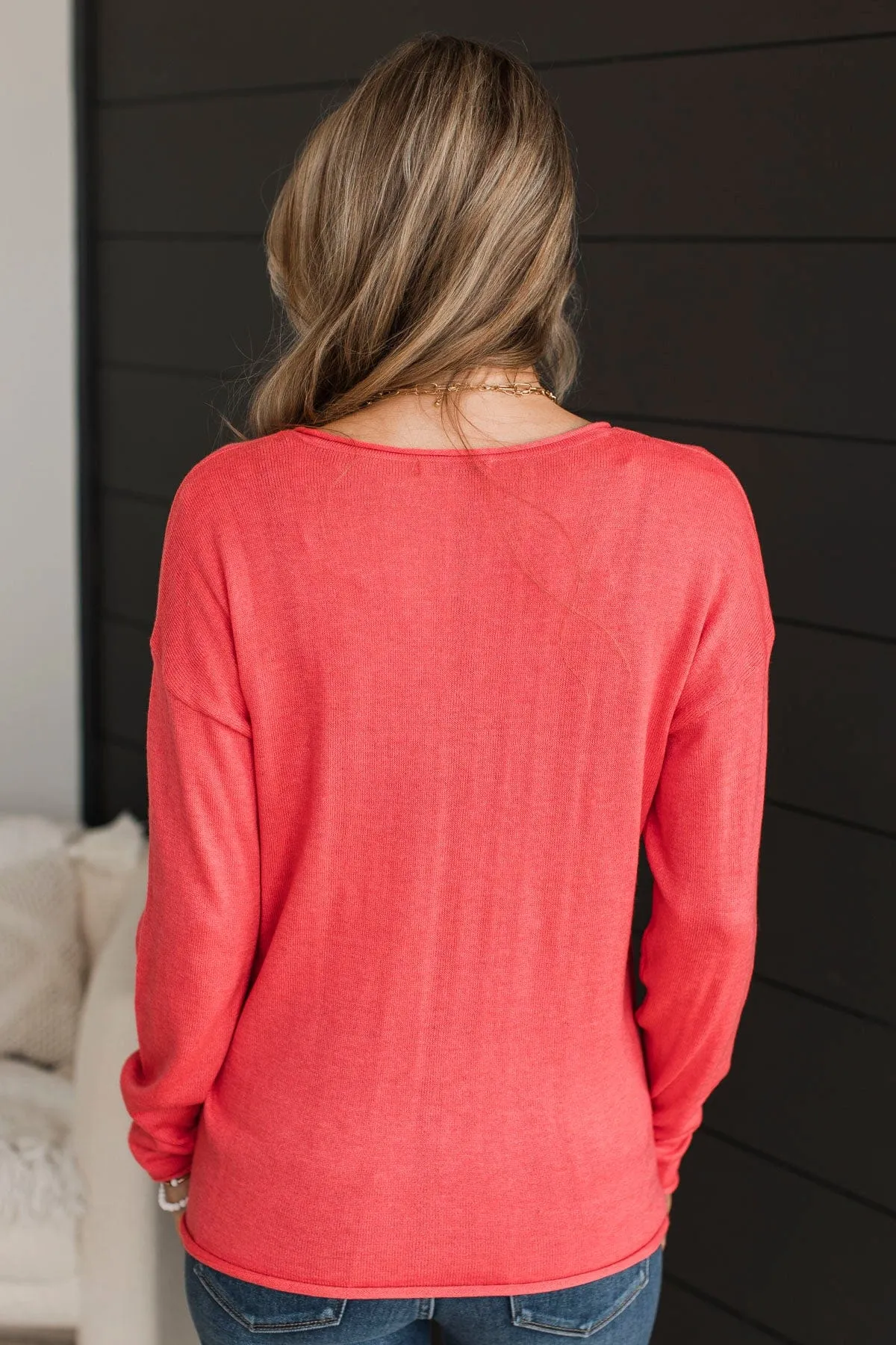 Catching Looks V-Neck Sweater- Coral