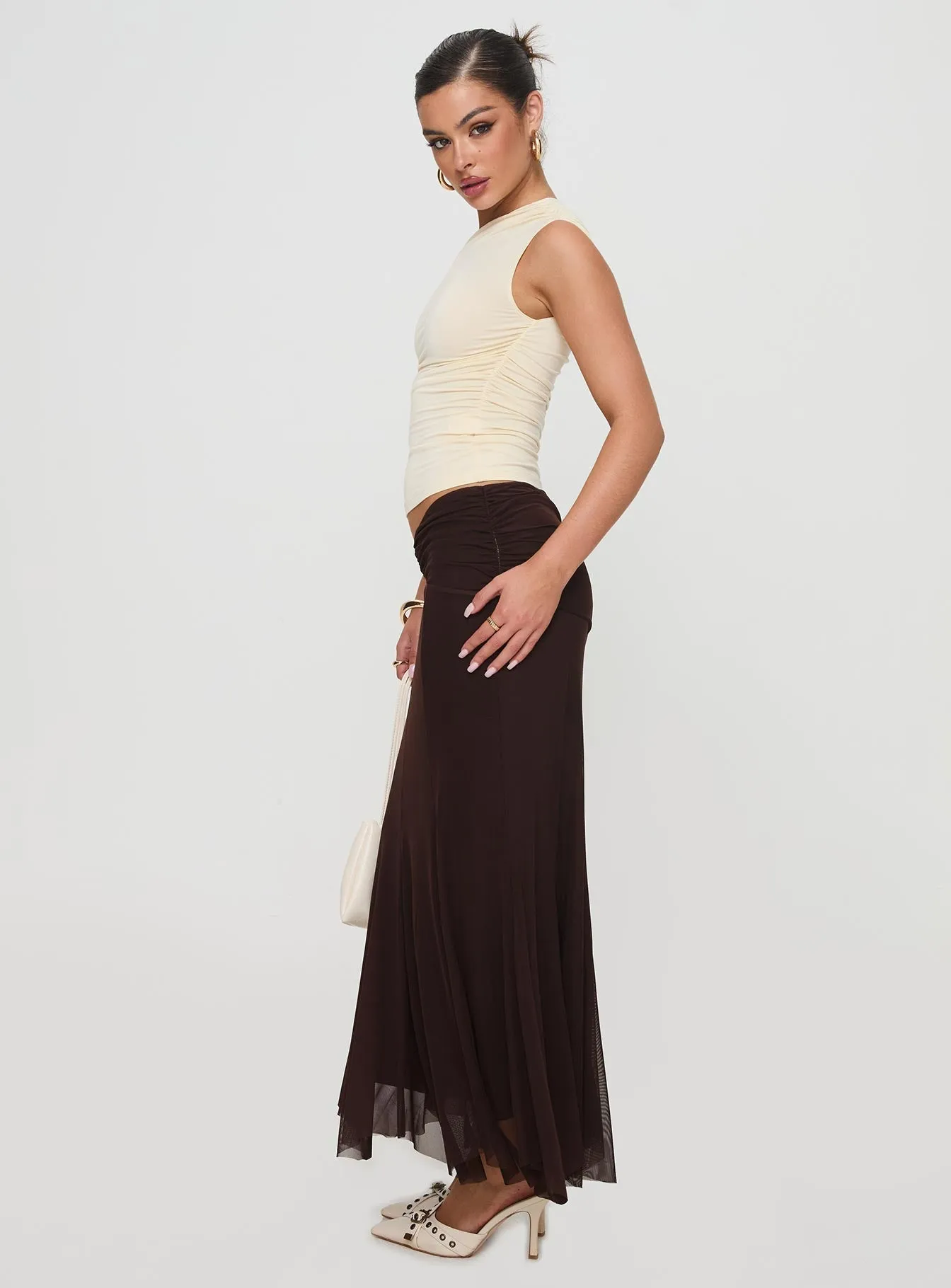 Cavatelli Ruched Maxi Skirt Chocolate