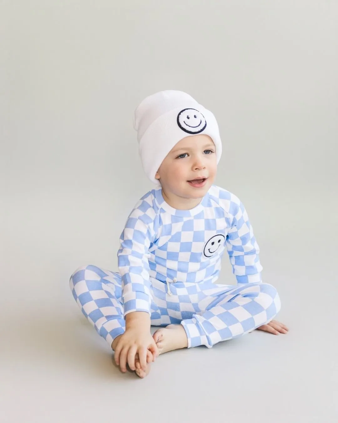 Checkered Smiley Lounge Set | Blue